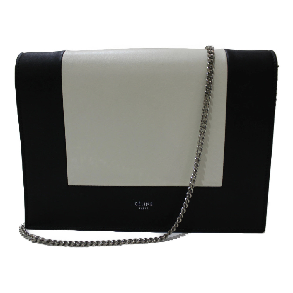 CELINE Frame Evening Chain Wallet Black White Leather Shoulder Bag
